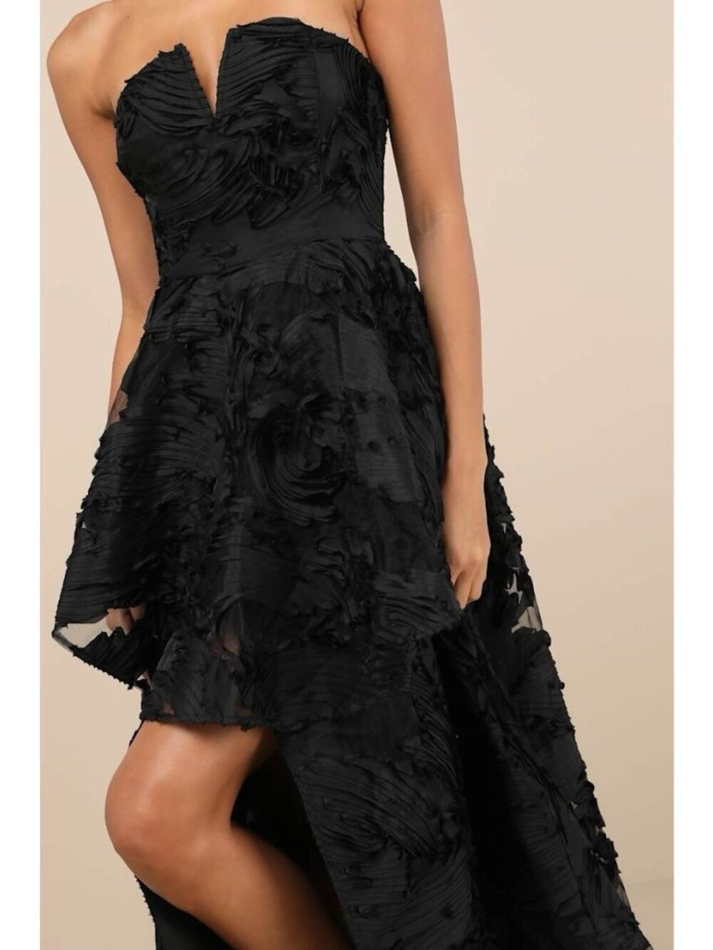 Lulus Majestic Glam Maxi Dress Sz XL Black Strapless Textured Hi Low Formal Gown - Picture 4 of 5